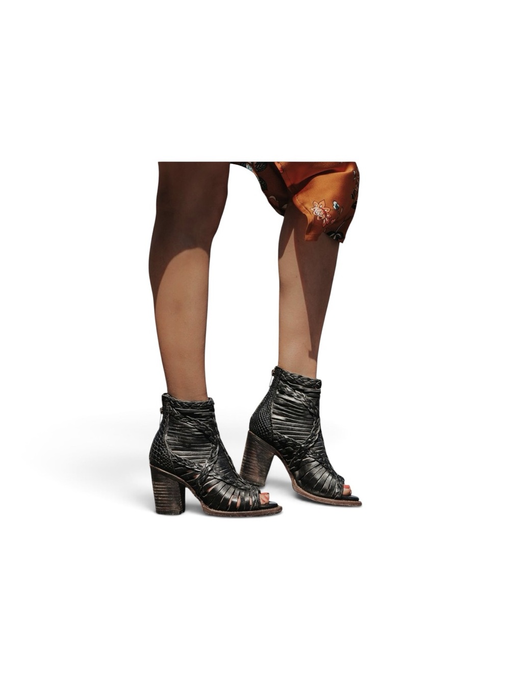Freebird by Steven Bela black leather caged heeled bootie sz 10